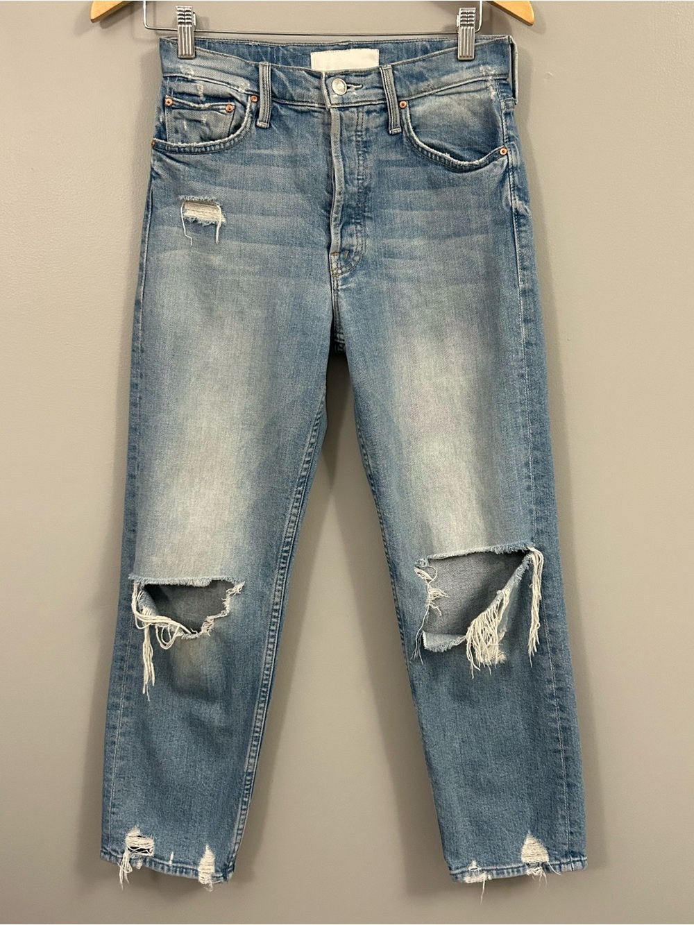MOTHER Superior The Tomcat Light Blue Distressed Boyfriend Jeans Size 26